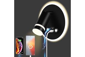 HUIZHOU Leselampe Wandmontage LED Wandleuchte Touch Control 3 Farbtemperaturen Und 12W USB Ladeanschluss 350° Drehbares Bett Leselicht Wohnzimmer und Schlafzimmer (Rund schwarz)