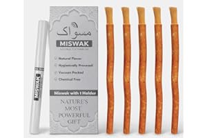 GENERIC Natural Miswak Stick - 5 Organic Siwak Sticks with Holder | Chewable Toothbrush for Teeth Whitening &Fresh Breath | Eco-Friendly, Biodegradable & Anti-Bacterial
