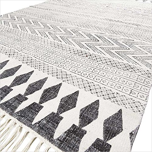 Eyes Of India Weiss Schwarz Baumwolle Block Druckflache Akzent