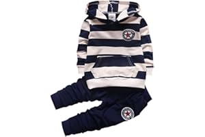 CHYOUNG Shiningup Baby-Trainingsanzug-Jungen-Kleidungs-gesetztes Outfit-langes mit Kapuze gestreiftes T-Shirt und Hosen für 0-4 Jahre kleine Kinder