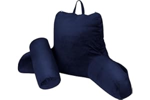 ‎INFANZIA Lesekissen Bettauflage Kissen mit Abnehmbarer Nackenrolle, Rückenkissen mit Tragegriff für Bett , Rückenlehnen mit Waschbare Abdeckung, Stützkissen zum Lesen, Fernsehen (Marineblau ﻿, Extra Groß)