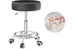 ‎OUTMASTER Height-Adjustable Stool 49 cm - 63 cm, Rolling Stool with Footrest for Relaxing the Body, Compact, Comfortable and Lightweight PU Leather Stool with Wheels, Swivel Stool, Work Stool, Hairdressing