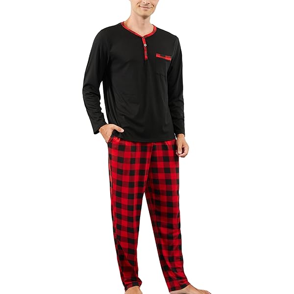 MoFiz Tweedelig lange pyjamaset voor heren, zachte nachtkleding, lange