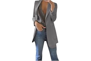 AMHOMELY Blazer for Women UK Casual Work Blazer Jackets Women Plus Size Blazer Solid Long Sleeve Office Coat Cardigans Suit Long Jacket Tops Sale Clearance Ladies Elegant Office Jacket Suit