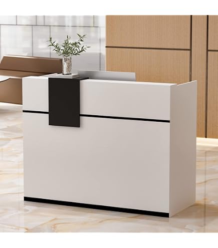 Comptoir De Réception Blanc 220x60x100 Cm – Grande Surface De Travail, MDF, Pour Magasin, Bureau, Salon, Réception
