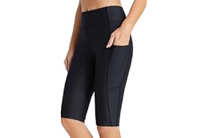 BALEAF Szorty kąpielowe damskie, długie, do kolan, szybkoschnące, ochrona przed promieniowaniem UV UPF 50+, spodenki do pływania, wysoka talia, szorty z wewnętrznymi majtkami i kieszeniami