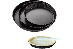 AKOLAFE 3 formy do quiche w 3 rozmiarach z dnem podnoszącym, Ø 20 cm, 24 cm i 28 cm, nieprzywierające dno, okrągłe, ze stali węglowej, do quiche, tarty, ciasta