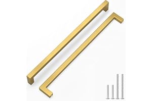 LONTAN 5 Pack Gold Kitchen Handles 288mm Square Brushed Brass Cupboard Handles Wardobe Bathroom Stainless Steel Kitchen Cabinet Door Handware