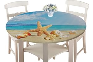 TREER-SHOP Manteles Antimanchas Impermeable Redonda, Treer Lavable Poliéster Manteles de Borde Elástico con 3D Paisaje Impreso Cubierta de Mesa, Decoración Mesa para Cocina Comedor Fiesta (Estrella mar,100cm)