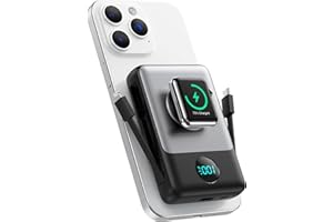 QTSHINE Magnético Power Bank con Cable Integrado para MagSafe, 10800mAh Bateria Externa Carga Rapida QC4.0+PD 25W USB C Inalámbrica Bateria Portatil con Pantalla LED para Apple Watch/iPhone 16/15/14/13/12