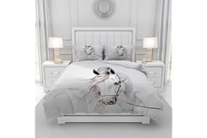 Gegeryozer Set di Biancheria da Letto Cavalli 200×200 cm,Copripiumino con Motivo Cavallo,Copripiumino per Bambini in Microfibra con due Federe 50 x 75 cm(H1)