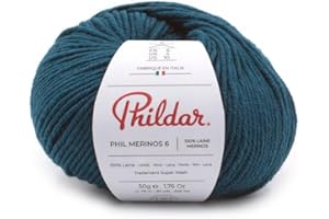Phildar - Pelote de Laine Phil Merinos 6 - Laine à Tricoter - 100% Laine (Merinos) - Aiguille n°6 - Couleur Paon