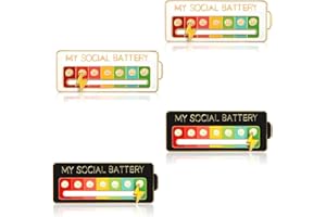 HZAOPZE 4 pcs Social Battery Pins, Batterie Sociale Épinglette Broches Interactive Enamel Pins Social Battery, Créative Épingle émotionnelle Amusante pour la santé mentale(Blanc + Noir)