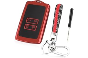 OUTIGU Funda para llave de coche compatible con Renault de 4 botones, funda para tarjeta de llave Renault, llavero de cuero con accesorios de destornillador pequeños, funda protectora de TPU (rojo)