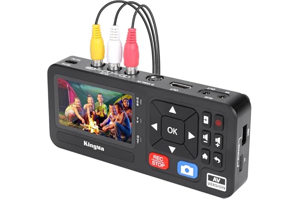 King Ma Numériseur vidéo, avec écran de 3 pouces, résolution 1080P, 30 FPS, conversion numérique de VHS, RCA, VCR, DVD, Hi8, caméras vidéo, jeux, stockage via TF/SD/USB (AV)