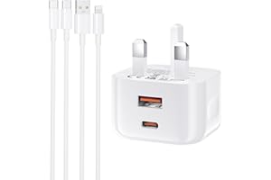 KINPEE 20W iPhone Charger Fast Charge, USB C Charger Plug with Lightning Cable and USB C Cable for iPhone 16/15/14/13/12/11/XS/XR/SE/8/iPad, Dual USB Type C Charging Plug UK Type C Wall Charger Power Adapter