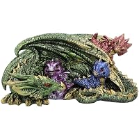 Nemesis Now Dragonling Rest Figurine - Green Mother Dragon With Baby, Hand-Painted Resin, 11.3cm
