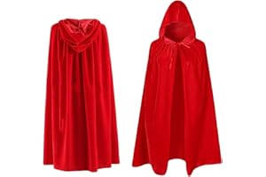 GENERIC Red Velvet Witch Cloak 90cm Cape with Hood for Men Women Adult Kids Halloween Christmas Witch Vampires Costume World Book Day