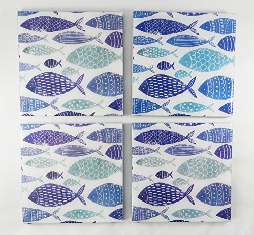 Fish/Seahorse Wooden Coaster Set (Pack of 4)