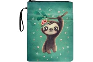 Poceacles Buchhüllen aus Polyester für Hardcover, Schulbuchschutz, Träger Book Sox, waschbare Buchtasche, grünes Faultier-Muster