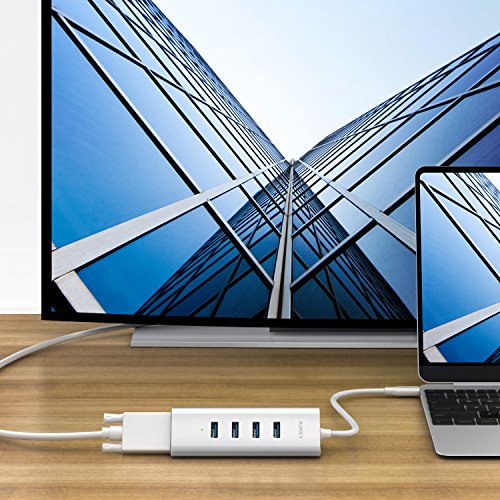 AUKEY USB C Hub Aluminium 4 Ports USB 3.0 und VGA Port (1080P Auflösung) Type C Hub mit 18cm Kabel für New Macbook,Macbook Pro 2016,Google ChromeBook Pixel 2015 (Sliver) - 5