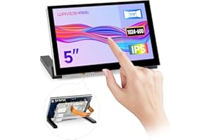 Waveshare 5inch Capacitive Touch Display with Stand For Raspberry Pi, 1024x600 Pixels, Driver-Free, 178° Wide Viewing Angle IPS Panel, DSI Interface, Toughened Glass Panel, For Raspberry Pi 5 /4B/3B+
