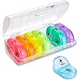 Fullicon Pill Box Organiser 2 Times A Day, Portable 7 Day Pill Boxes, Tablet Organiser with Large Compartments for Medicine, Medication, Vitamin and Fish Oil Supplements (Clear Rainbow)