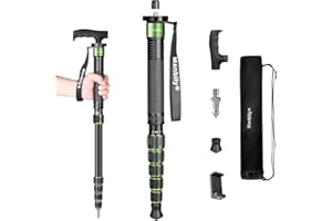 Monopods for Cameras Manbily Camera Monopod 61inches Walking Stick with Handle Portable Compact Travel Monopod Aluminum Alloy Selfie Stick 6 Sections 15.4lbs for DSLR Video Camcorder Stand (GREEN)