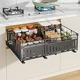 YunNasi Removable Cabinet Organizer, Black, 1Block 38Dx17Hx32-50H CM | Sliding Storage Shelves, Kitchen Sliding Basket, No Dr