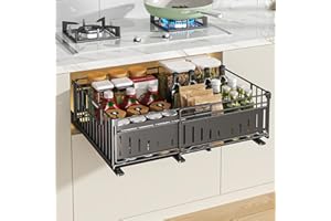 YunNasi Cajones Extraibles Para Cocina Organizador de Armario Cajones Deslizantes Para Cocina Organizador de Cajones (Negro, 1 pieza 38Dx17Hx32-50H CM)