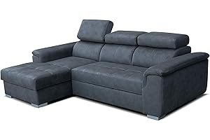 ROBIN INSPIRE Robin Silver Divano angolare con funzione letto con cassetto per biancheria e cuscini e Poggiatesta regolabili angolo a sinistra grigio scuro 247 x 165 x 84