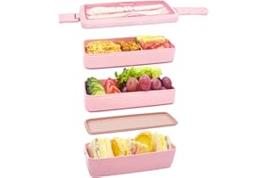 Meider Upgrade Bento Lunch Box, Bento Box for Kids and Adults, Reusable Meal Prep Containers with Fork and Spoon(1000ml,Pink)