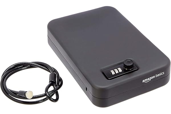 Amazon Basics Coffre-fort portable avec serrure à combinaison pour documents et bijoux, taille L, noir