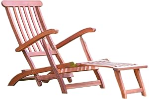 PTSUKER Foldable Wooden Sun Lounger with Adjustable Backrest & Footrest - Weather-Resistant Acacia Wood Recliner Chair for Garden, Patio & Poolside, Cushioned Seat, Ergonomic Armrests & Space-Saving Design
