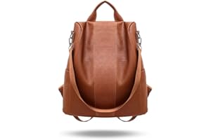 MINGZE Sac à Dos pour Femme, Sac à bandoulière en PU Cuir léger à l'épreuve des Femmes Tendance antivol Loisir Voyage Etudiante Sacs portés Dos (Brown)