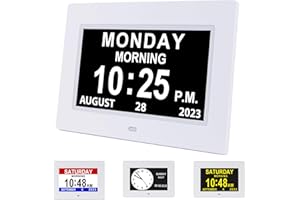 Golony 7.1" Digital Day Calendar Clock, Extra Large Day Date Time Dementia Clocks for Senior Elderly Memory Loss Vision Impaired Alzheimer's with12 Alarm Reminders Auto-Dimming,White
