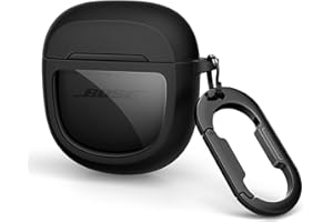 SURITCH Hülle für Bose QuietComfort Earbuds II 2022/QuietComfort Ultra 2023/Ultra Earbuds 2. Gen. 2025,Stoßfeste TPU Schutzhülle mit Karabiner & Schlüsselbund & Transparentem Logo Fenster (Schwarz)