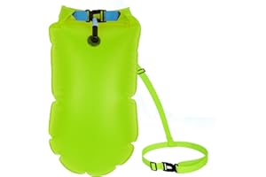 Minicoco Swim Buoy Waterproof Swimming Floats PVC Tow Float Dry Bagor Adults and Kids Inflatable Watertight Dry Bagfor Open Water Water Sports Triathletes Kayakers Snorkelers (Green)