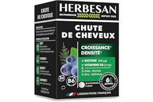 HERBESAN - CHUTE DE CHEVEUX - Croissance & Densité - 6 actifs à l'action ciblée et complète dont Biotine, Prêle, Myrtille, Zinc & Sélénium - 30 comprimés