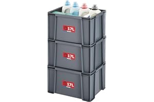 SUNDIS Master Box, lot de 3 bacs de rangement 17L en plastique recyclé, robustes et renforcés, parois droites, superposables et combinables, idéals pour l’atelier, le bricolage ou le transport