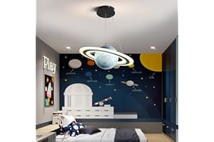 Cblbser Hängelampe Kinderzimmer LED Dimmbar Planet Kinderzimmerlampe Rund Design Hängeleuchte Mädchen Jungen Mädchen Baby Schlafzimmer Dekorative Lampe Kinder Pendellampe Blue Earth Circle