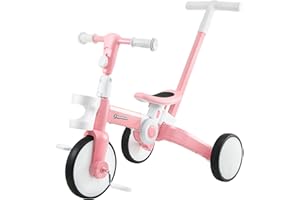 HyperMotion Lauffahrrad 5in1 Laufräder Dreirad ab 2 Jahre, für Kinder ab 1.5 Jahre bis 5 Jahren, Lauflernhilfe, Kinderdreirad, Kinder Dreirad mit abnehmbaren Pedalen, Rosa
