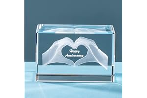 ERWEI Engraved with Happy Anniversary in Cube Crystal Glass Figurines Gifts for Her Him, Valentines Gift for Man Girl Partner Wife Husband Couple