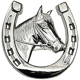 Autohufeisen mit Pferdekopf | Autozierhufeisen | Autodeko | Autodekoration | Kühlerfigur | Pferd Hufeisen Chrom | Auto Grilldekorierung