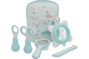 Trousse de Toilette Bebeconfort pour Bébé: Brosse à Cheveux pour Bébé, Peigne pour Bébé avec Miroir, Coupe-Ongles pour Bébé, Ciseaux pour Bébé et Thermomètre de Bain pour Bébé, 0m+, Water World