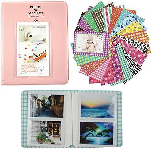 Alohallo 64 Pockets Photo Album for Fujifilm Instax Mini 8 7s 25 50s 90 Film / Polaroid Z2300 PIC-300 Film / Name Card with 20 Psc Stickers - Pink