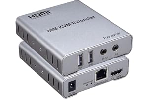 XYKJOBC Swallows Extender HDMI KVM USB 60M, con audio 1080P R/L de CAT5E Cat6 RJ45 Cable Ethernet Transmisor Receptor Convertidor Audio Video PC Laptop a monitor TV