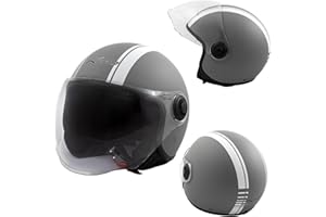 A-Pro Jet Moto Casco Visiera Grafica Bianca Omologato ECE 22 06 Grigio Opaco M