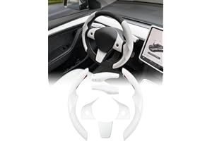 KKTR-CAR pour Tesla Model 3 Model Y Housse de Volant, Housse de Levier de Vitesse, Couverture de Levier de Volant, Intérieur Blanc, 2017-2023 Ensemble de Couverture Volant 7 Pièces (Blanc Mat)