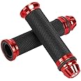 Hlyjoon 1 Pair Motorcycle Handle Grips CNC Aluminum Rubber Universal 7/8inch 22mm Moto Standard Handlebar End Grip Motorbike Thruster Grip Bar for Bike Bicycle(Red)